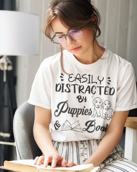 Easily Distracted By Puppies And Books Unisex T-Shirt